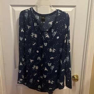Disney Navy Cinderella V-Neck Women's Blouse Size 2